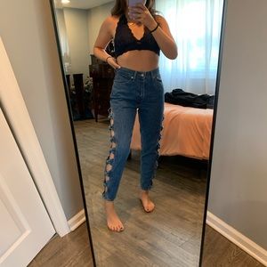 Levis Mom Jeans High Rise Denim Side Bow Cutout